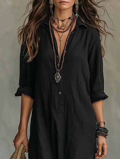 Relaxed Button Front Shirt Dress