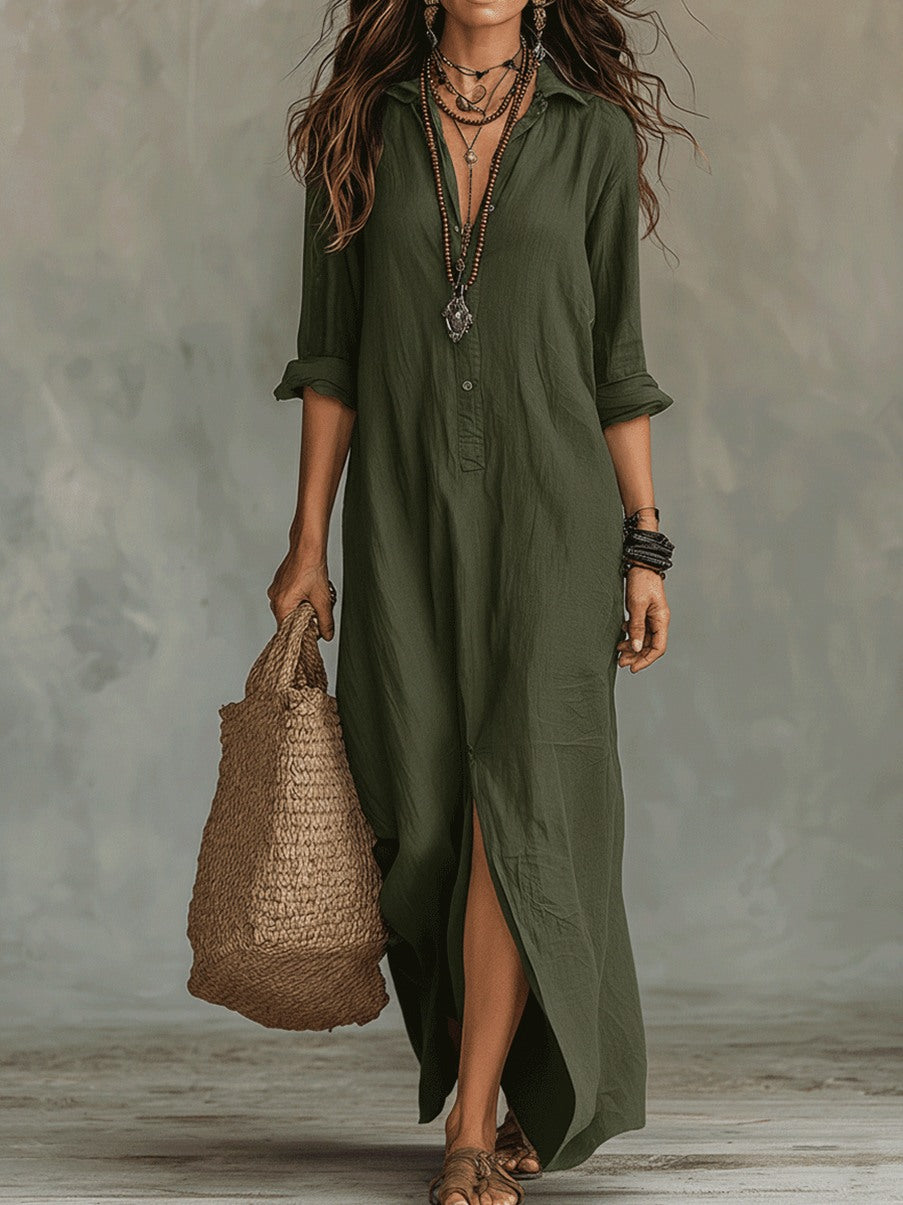Relaxed Button Front Shirt Dress