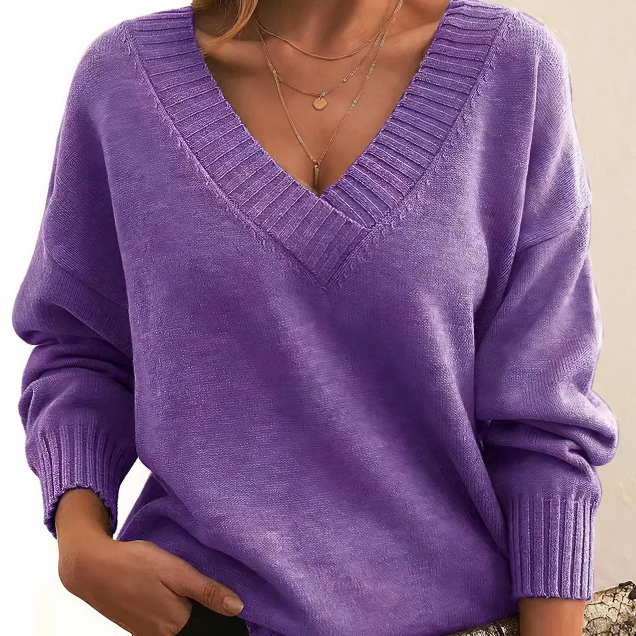 Relaxed V Neck Knit Sweater