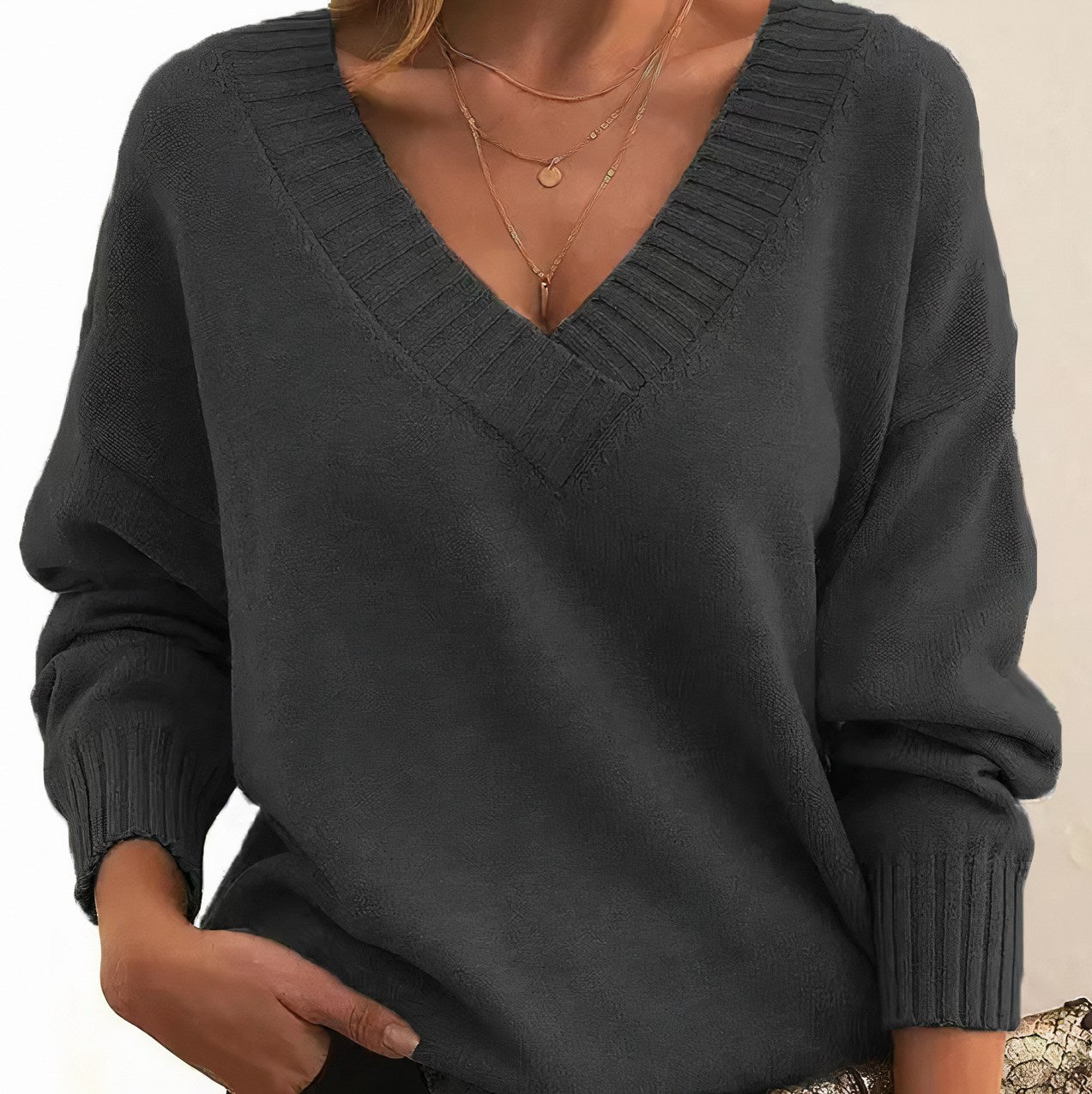 Relaxed V Neck Knit Sweater