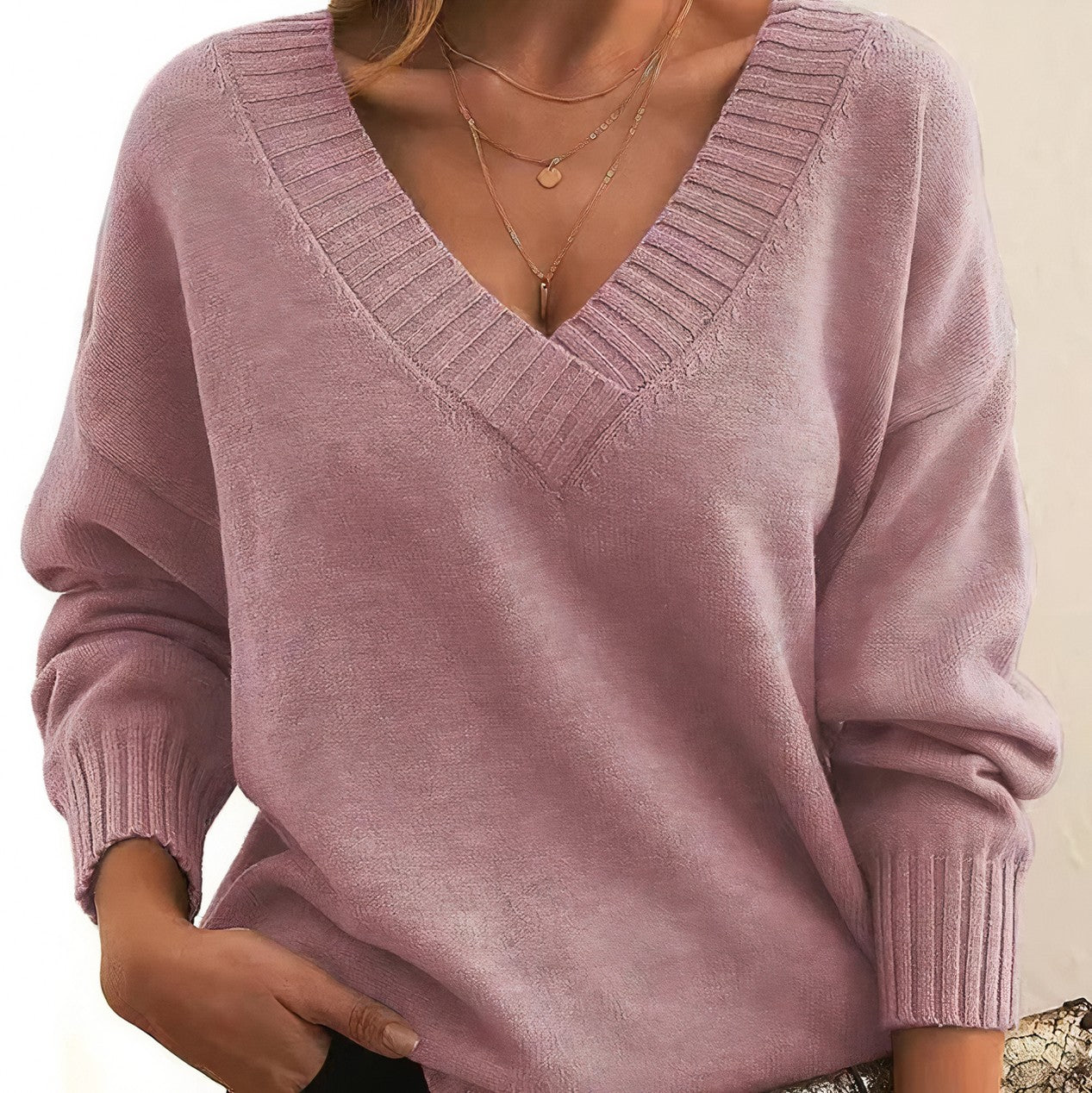 Relaxed V Neck Knit Sweater