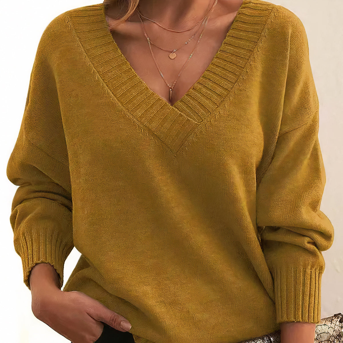 Relaxed V Neck Knit Sweater
