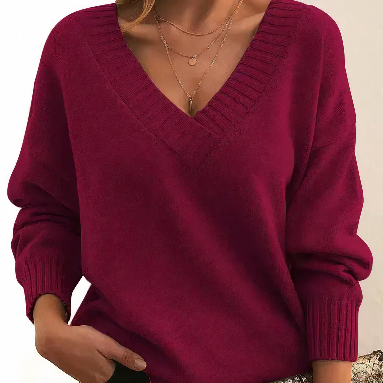 Relaxed V Neck Knit Sweater