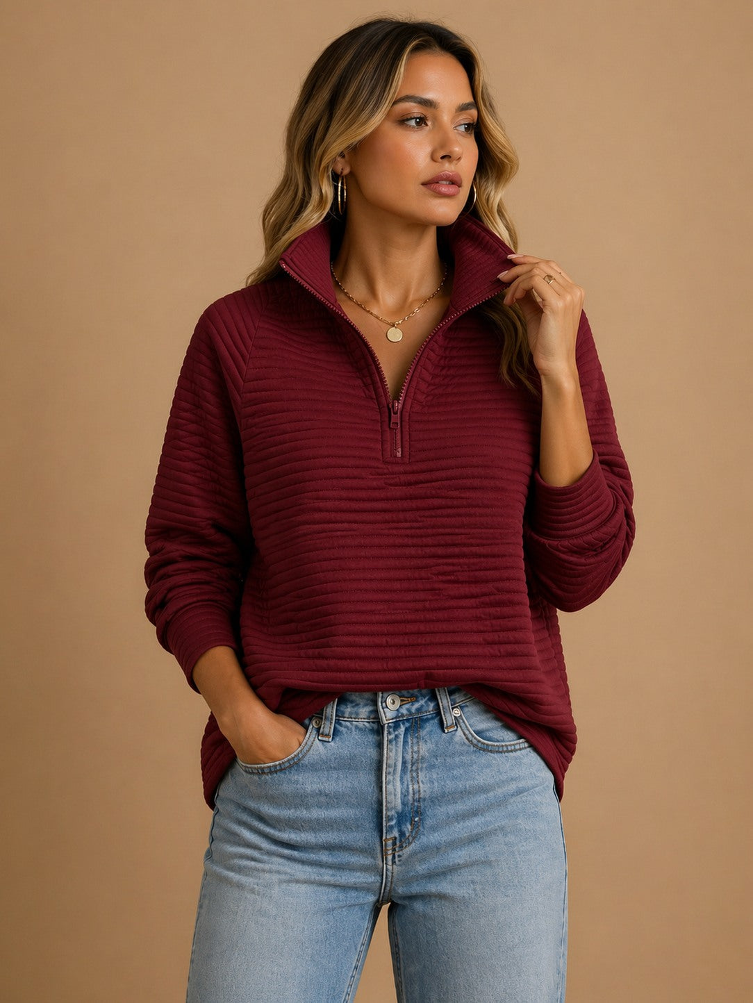 Ribbed Half Zip Pullover Sweater