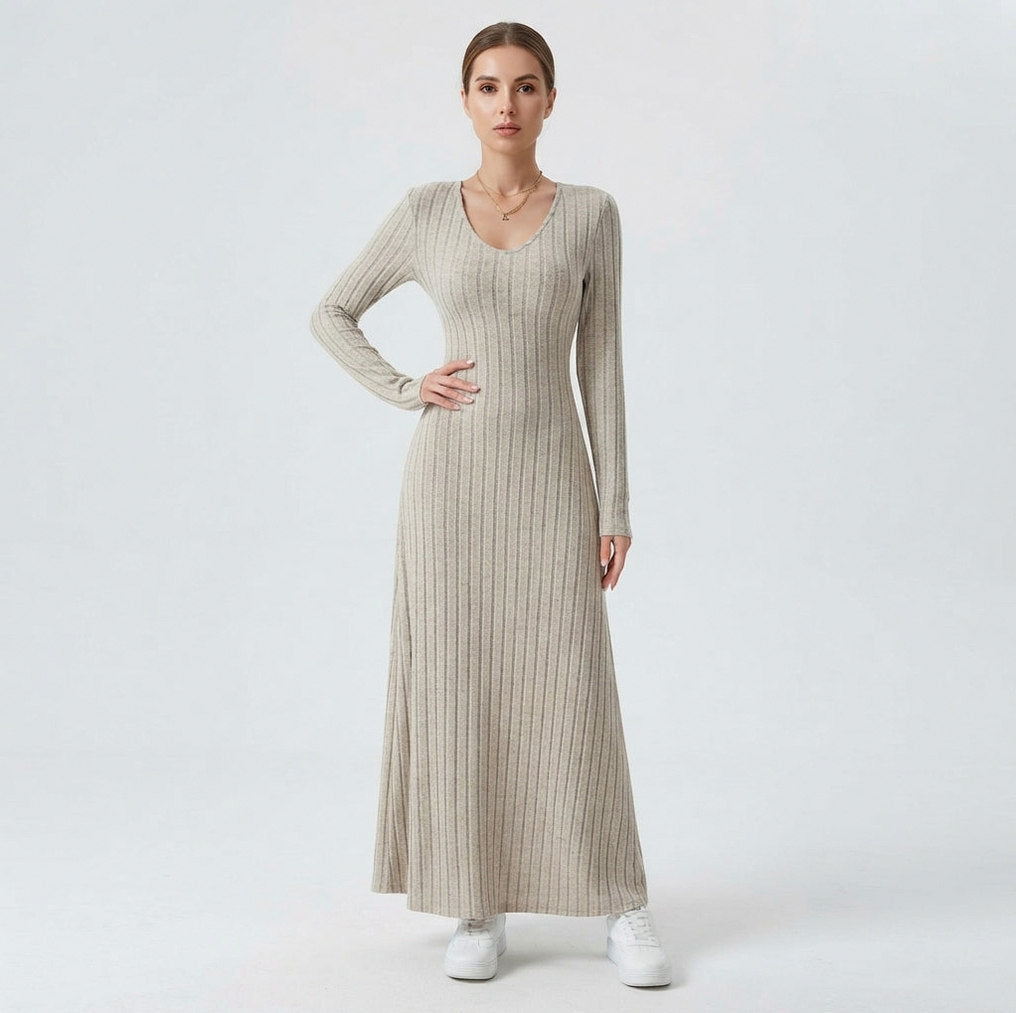 Ribbed Knit Long Sleeve Maxi Dress