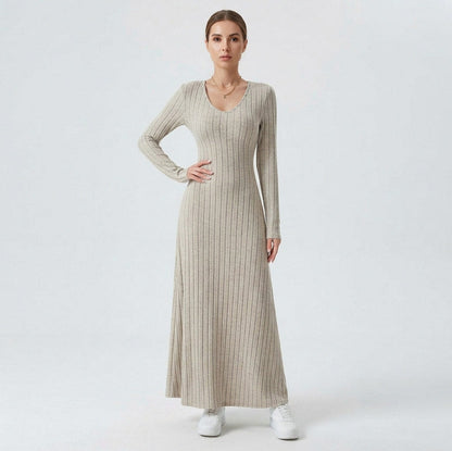 Ribbed Knit Long Sleeve Maxi Dress