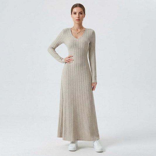 Ribbed Knit Long Sleeve Maxi Dress