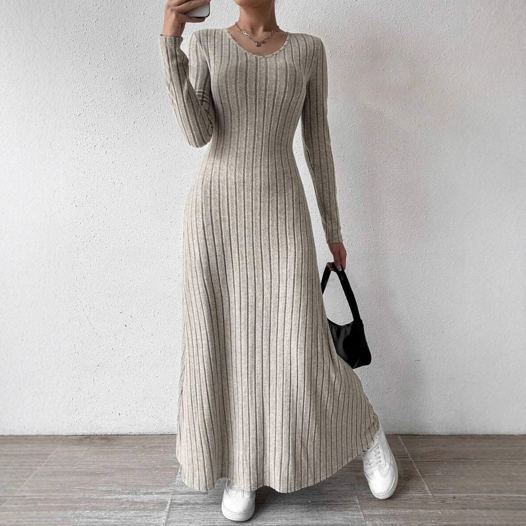 Ribbed Knit Long Sleeve Maxi Dress