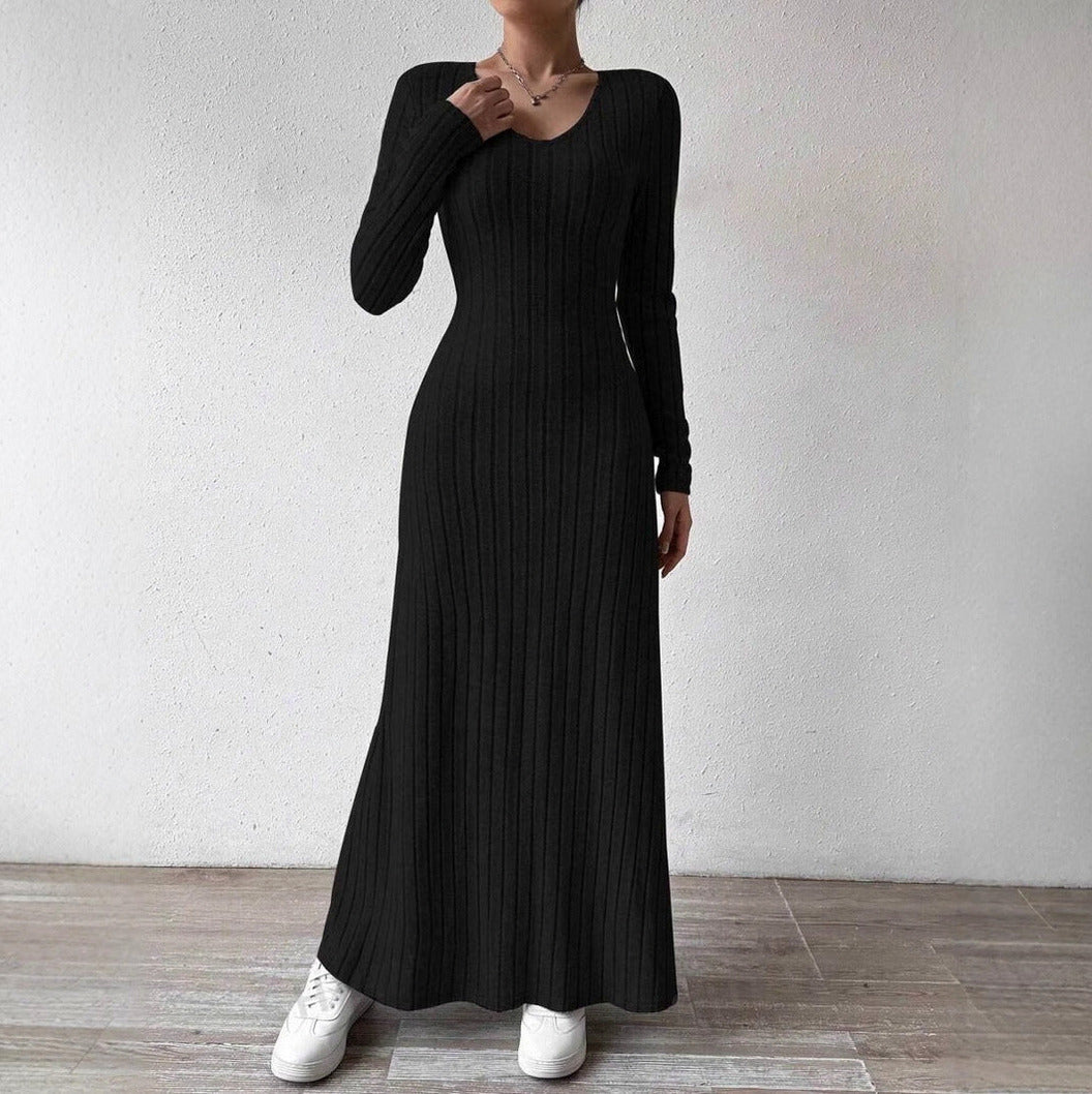 Ribbed Knit Long Sleeve Maxi Dress