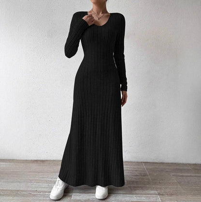 Ribbed Knit Long Sleeve Maxi Dress