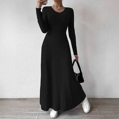 Ribbed Knit Long Sleeve Maxi Dress
