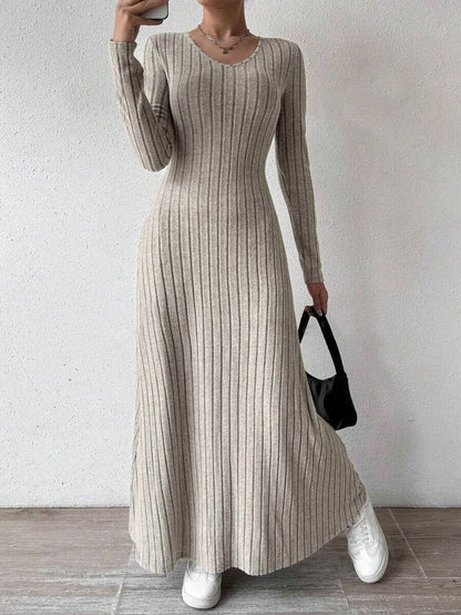 Ribbed Knit Long Sleeve Maxi Dress