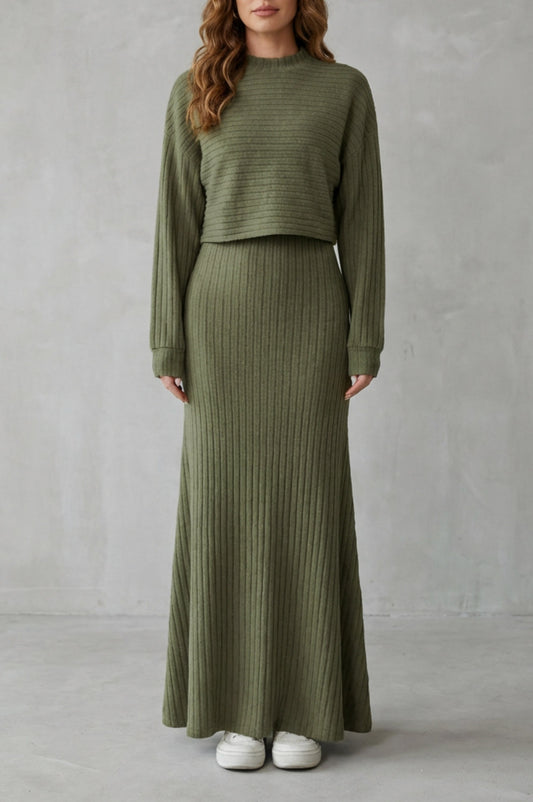 Ribbed Knit Mock Neck Two Piece Set