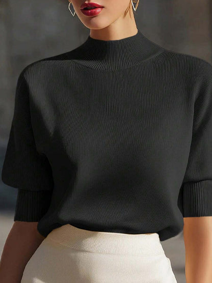 Ribbed Mock Neck Knit Sweater