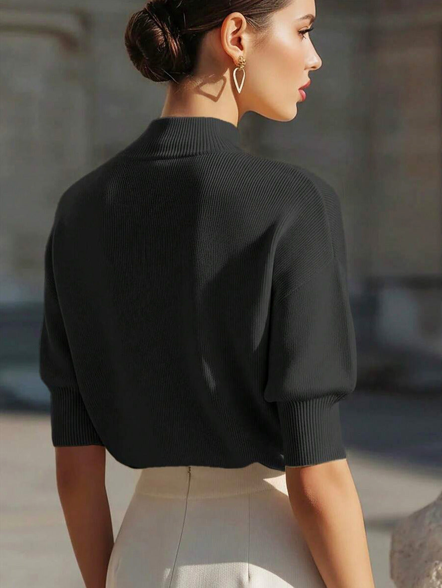 Ribbed Mock Neck Knit Sweater