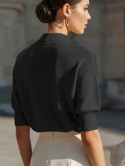 Ribbed Mock Neck Knit Sweater