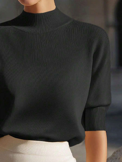 Ribbed Mock Neck Knit Sweater
