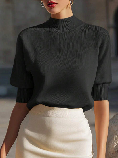 Ribbed Mock Neck Knit Sweater