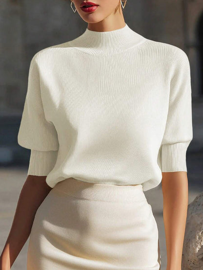 Ribbed Mock Neck Knit Sweater