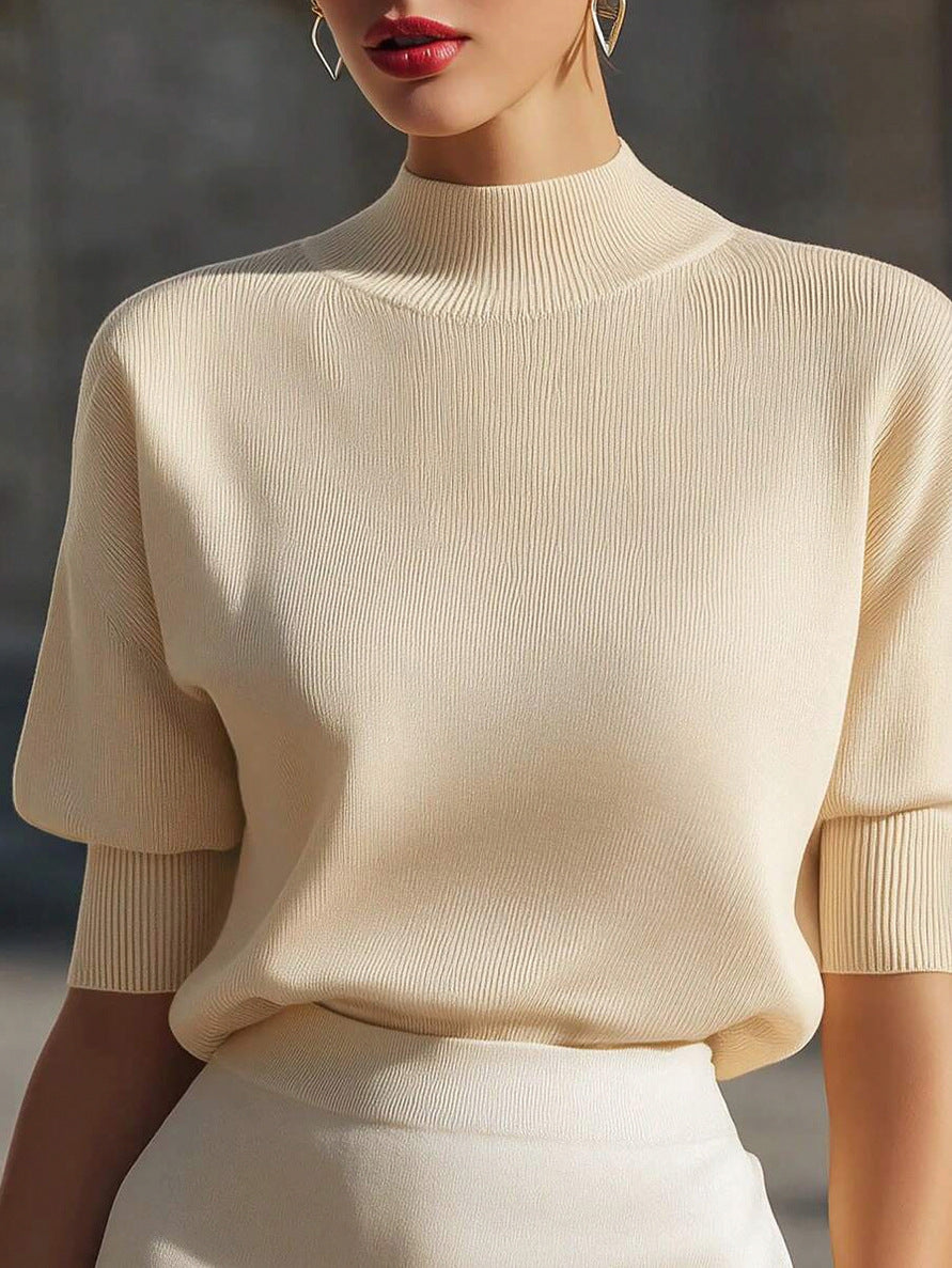 Ribbed Mock Neck Knit Sweater
