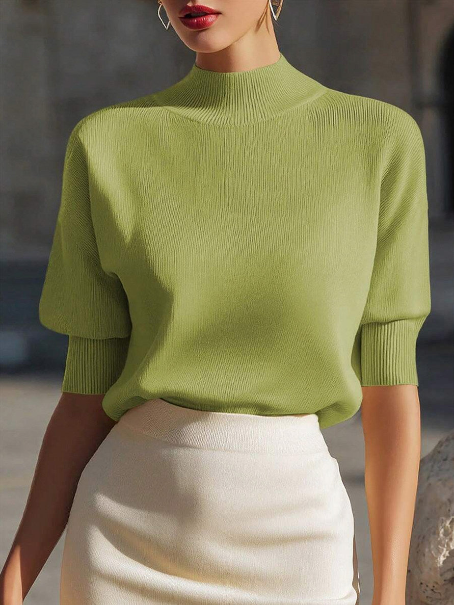 Ribbed Mock Neck Knit Sweater