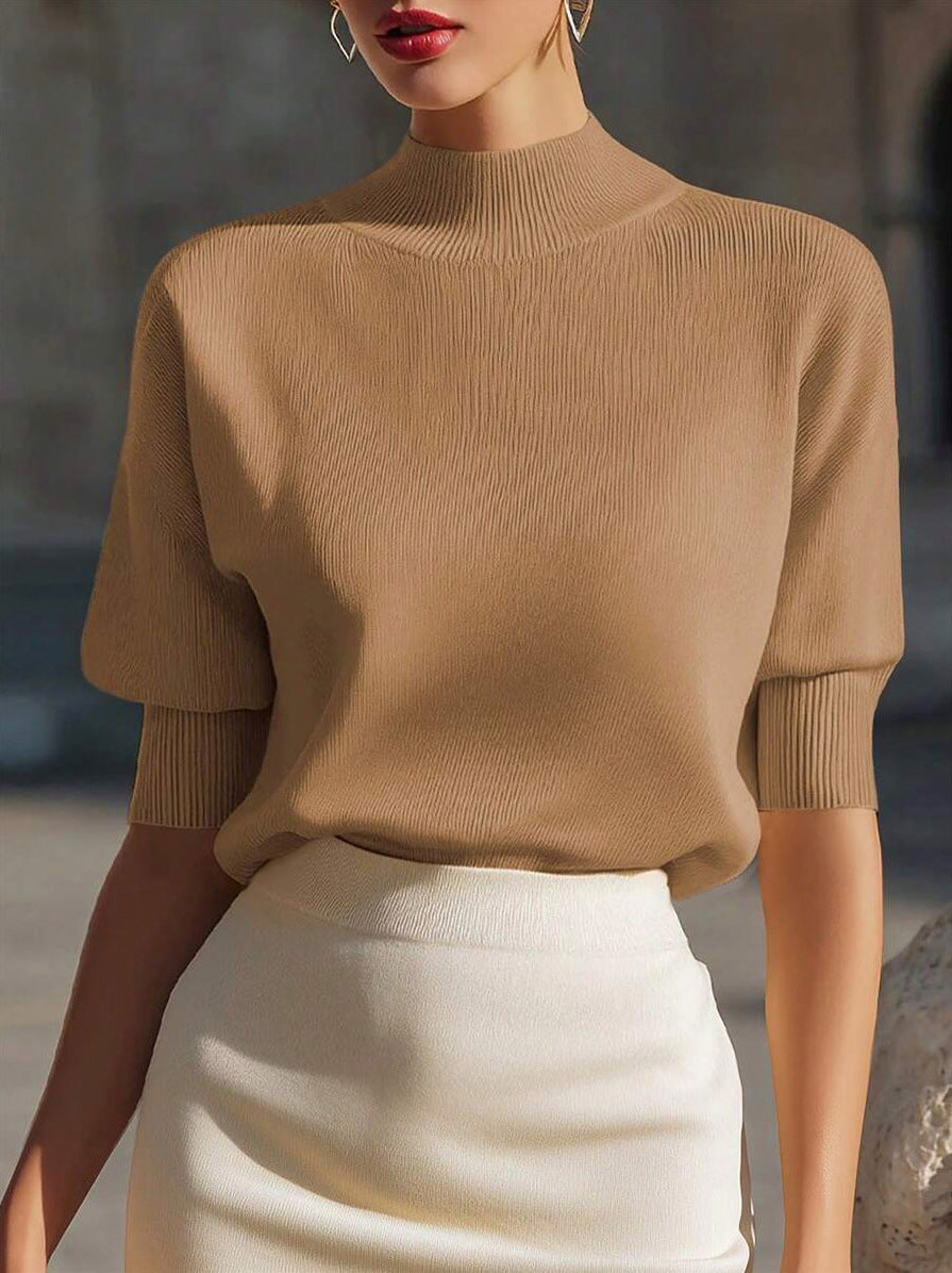Ribbed Mock Neck Knit Sweater
