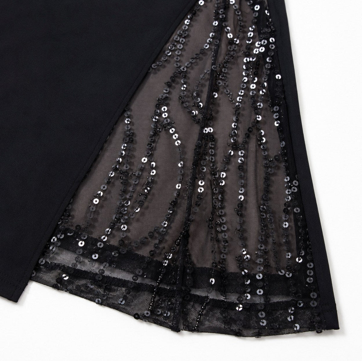 Cap Sleeve Ruched Sequin Inset Maxi Dress