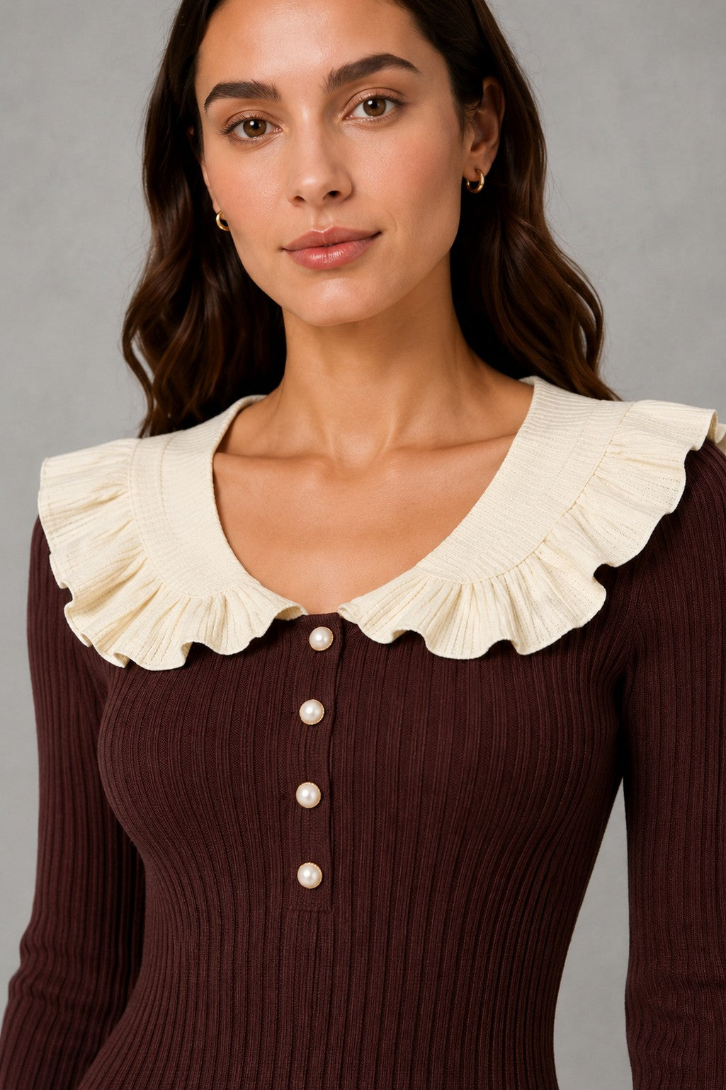 Ruffle Collar Knit Midi Dress