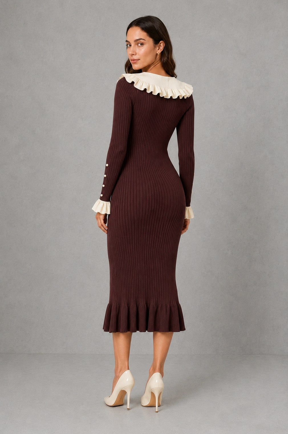 Ruffle Collar Knit Midi Dress