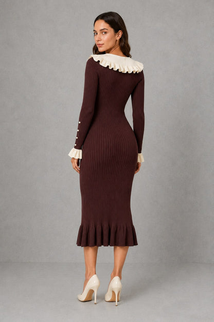 Ruffle Collar Knit Midi Dress
