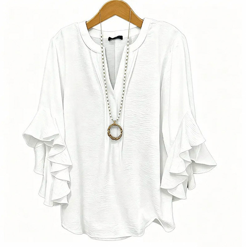 Ruffle Sleeve Split Neck Blouse