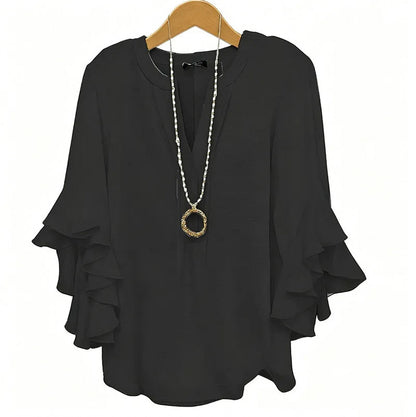 Ruffle Sleeve Split Neck Blouse
