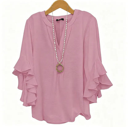 Ruffle Sleeve Split Neck Blouse