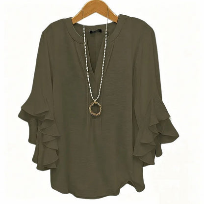 Ruffle Sleeve Split Neck Blouse