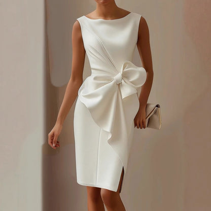 Satin Bow Front Midi Dress