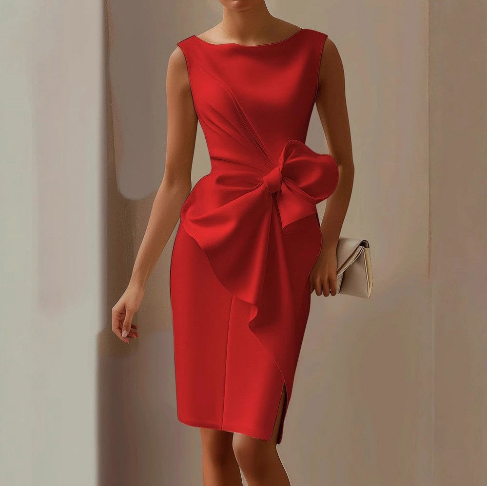 Satin Bow Front Midi Dress