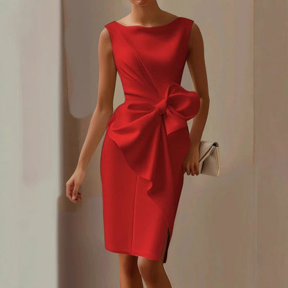 Satin Bow Front Midi Dress