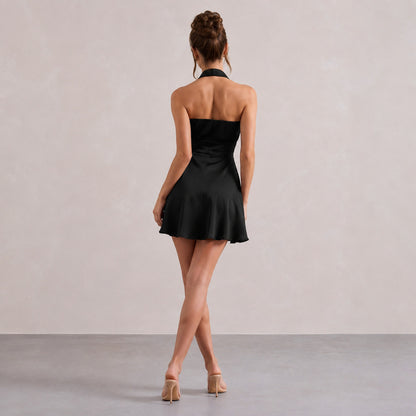 Satin Cowl Halter Mini Dress