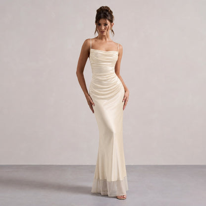 Satin Cowl Neck Maxi Dress
