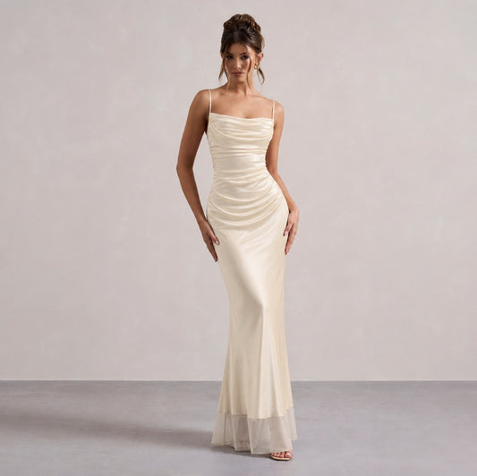Satin Cowl Neck Maxi Dress