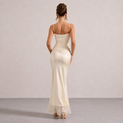 Satin Cowl Neck Maxi Dress