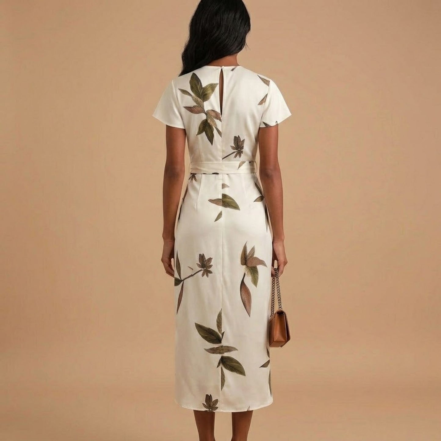 Satin Floral Tie Waist Midi Dress