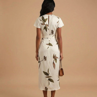 Satin Floral Tie Waist Midi Dress