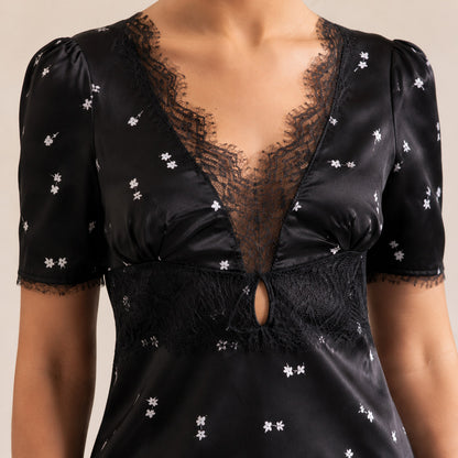Satin Lace Trim Maxi Dress