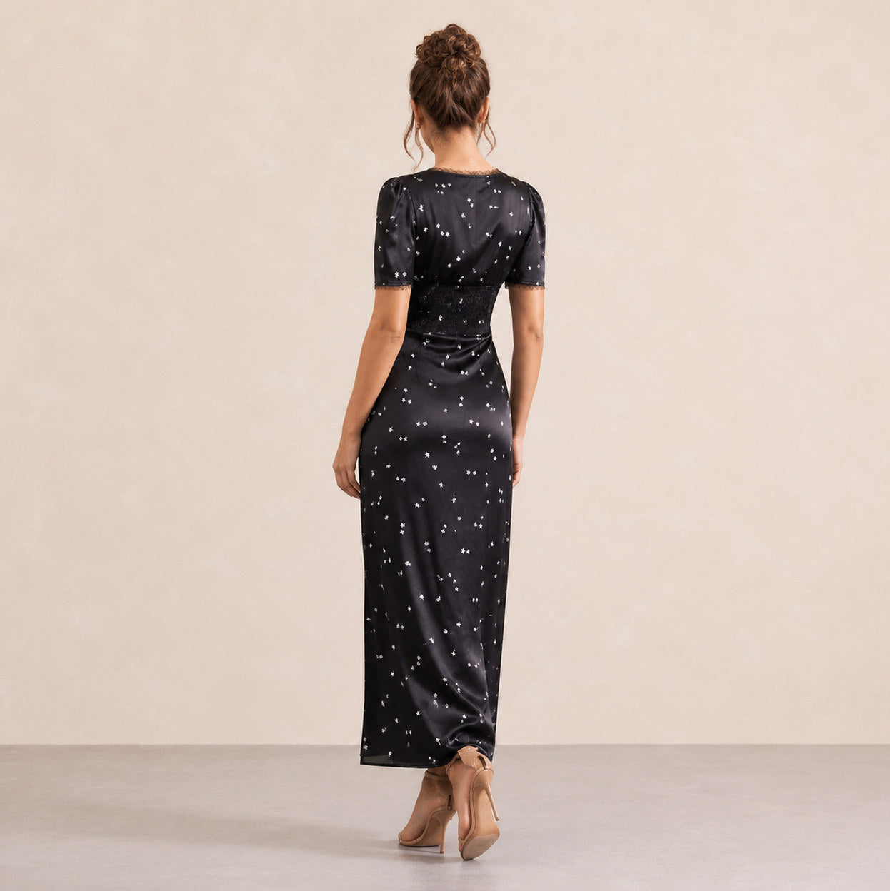 Satin Lace Trim Maxi Dress