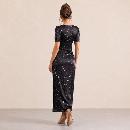 Satin Lace Trim Maxi Dress