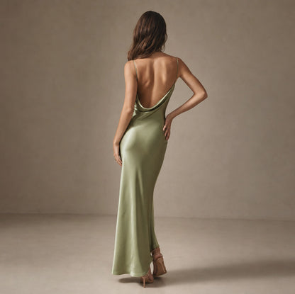 Satin Sweetheart Slit Maxi Dress