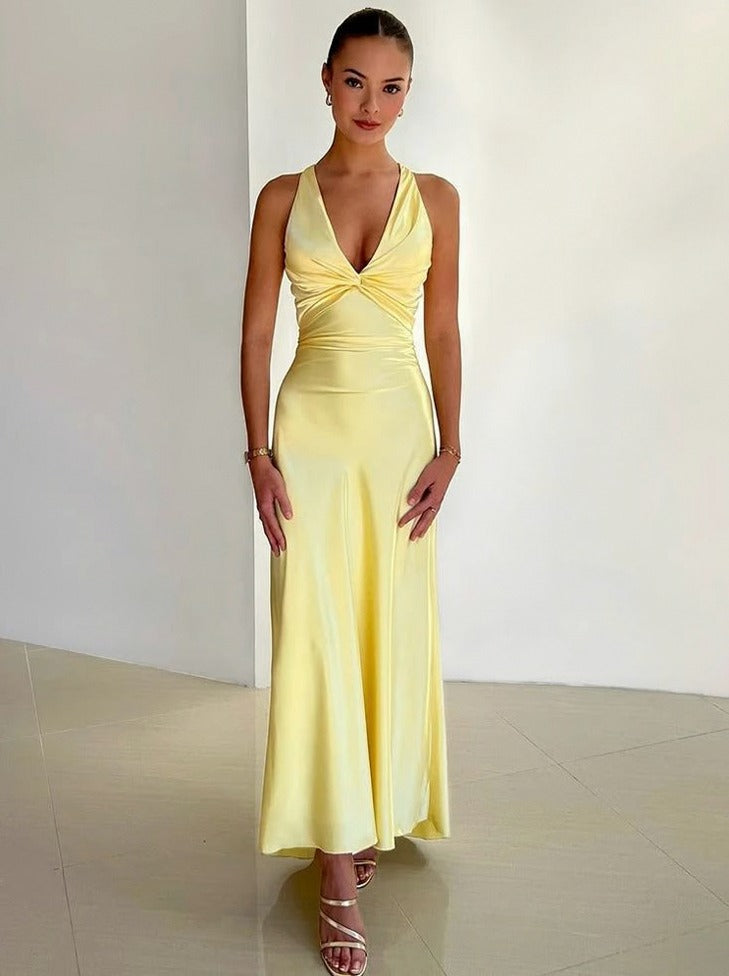 Satin Twist Front Maxi Dress