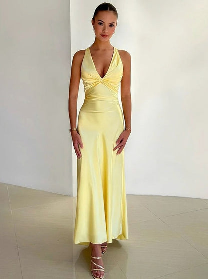 Satin Twist Front Maxi Dress