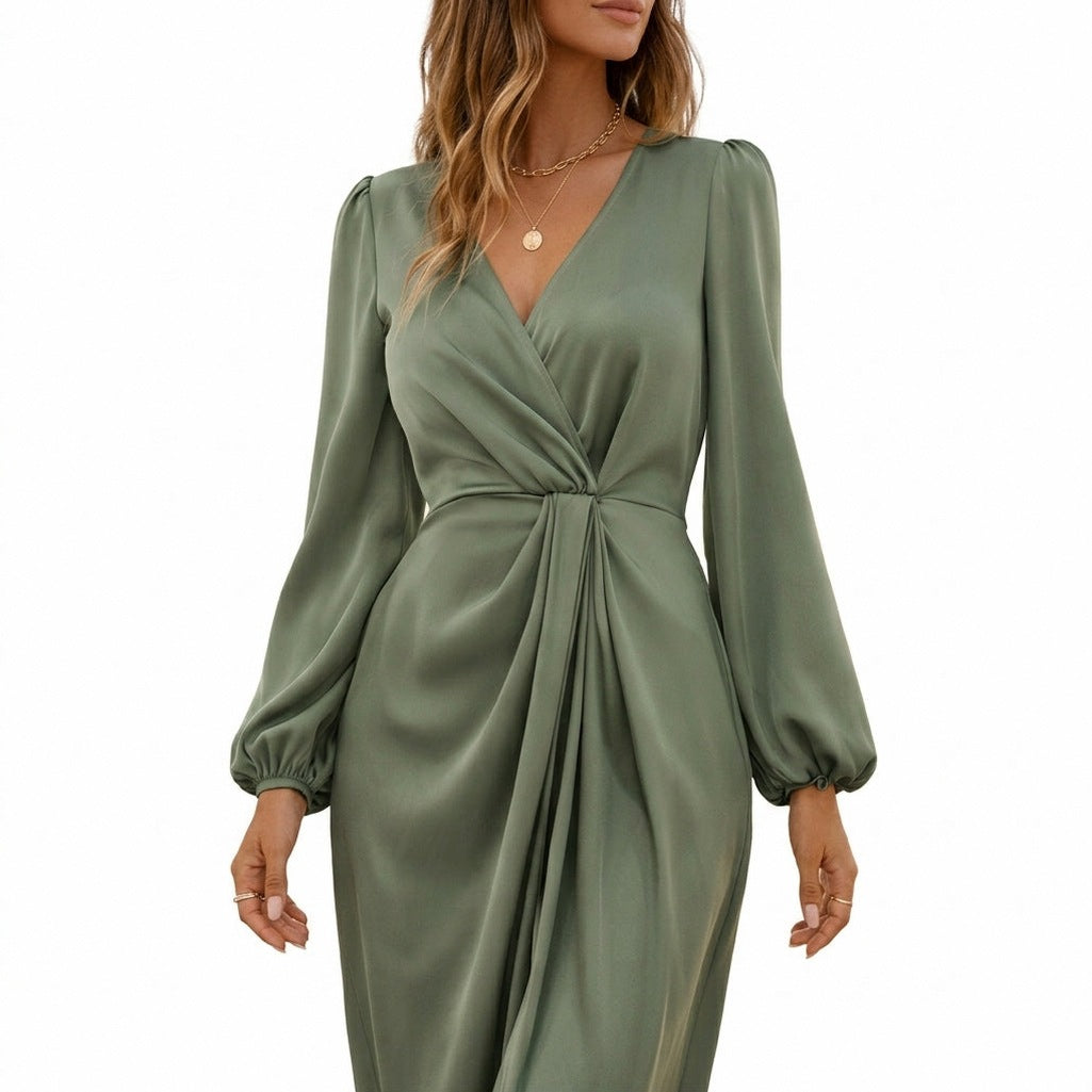 Satin Twist Front Maxi Dress